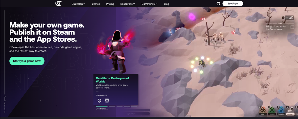 gdevelop สามารถใช้งานฟรีที่ ddevelop.io